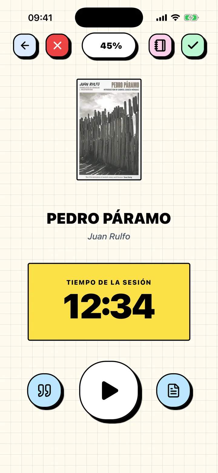 Temporizador de lectura de Chugs que cronometra una sesión del libro actual