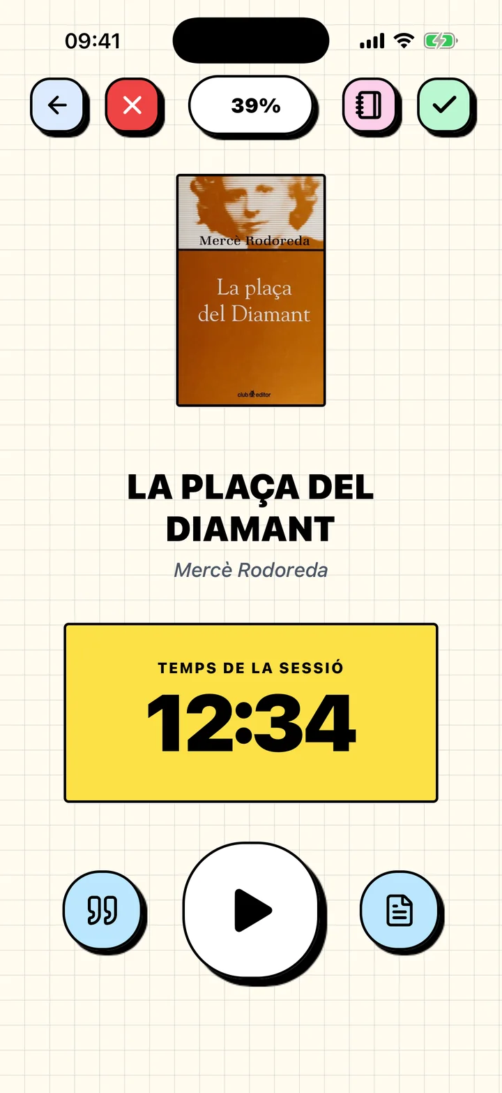Temporitzador de lectura de Chugs comptant una sessió del llibre actual