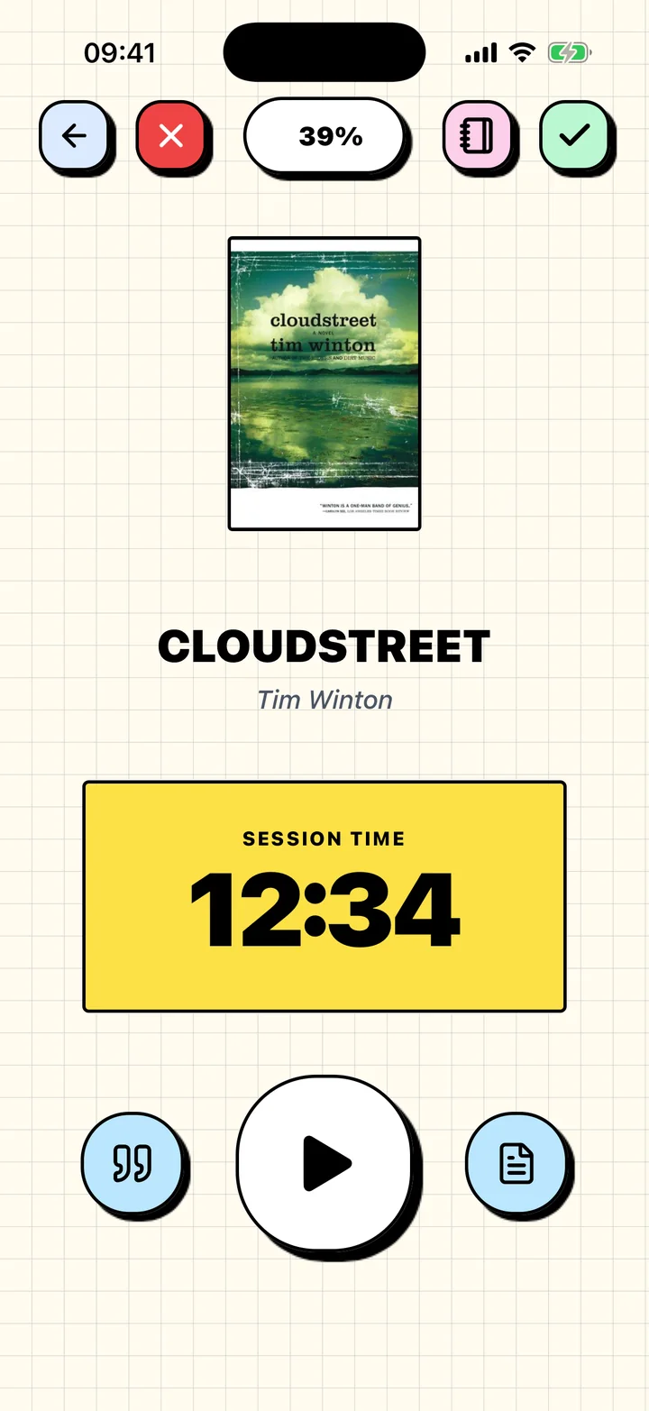Chugs reading timer counting a session for the current book