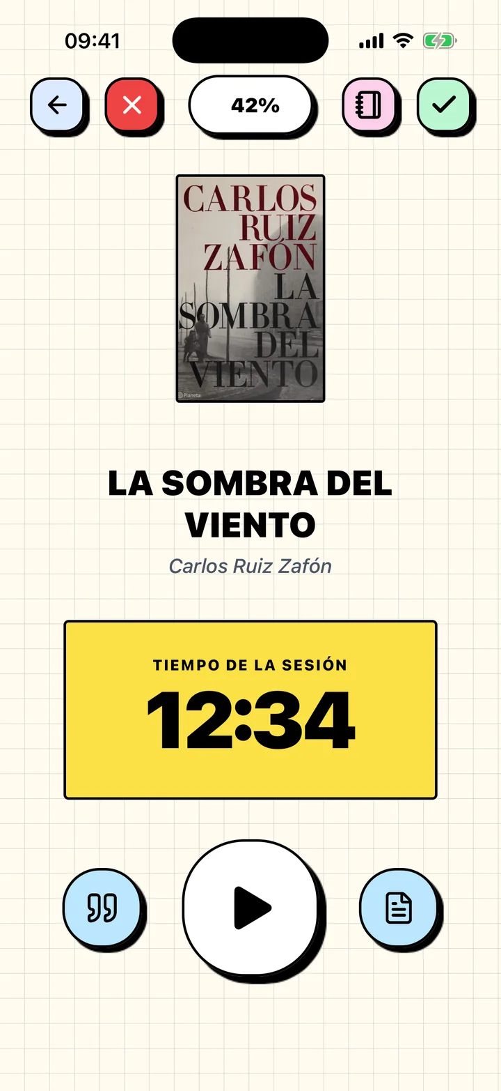 Temporizador de lectura de Chugs cronometrando una sesión del libro actual