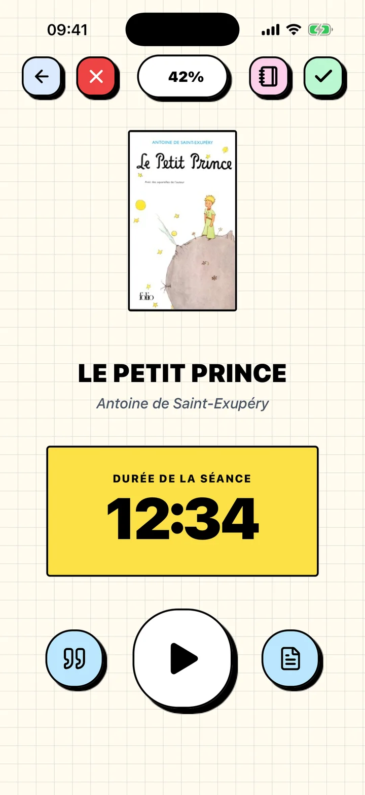 Minuteur de lecture Chugs chronométrant une séance pour le livre en cours