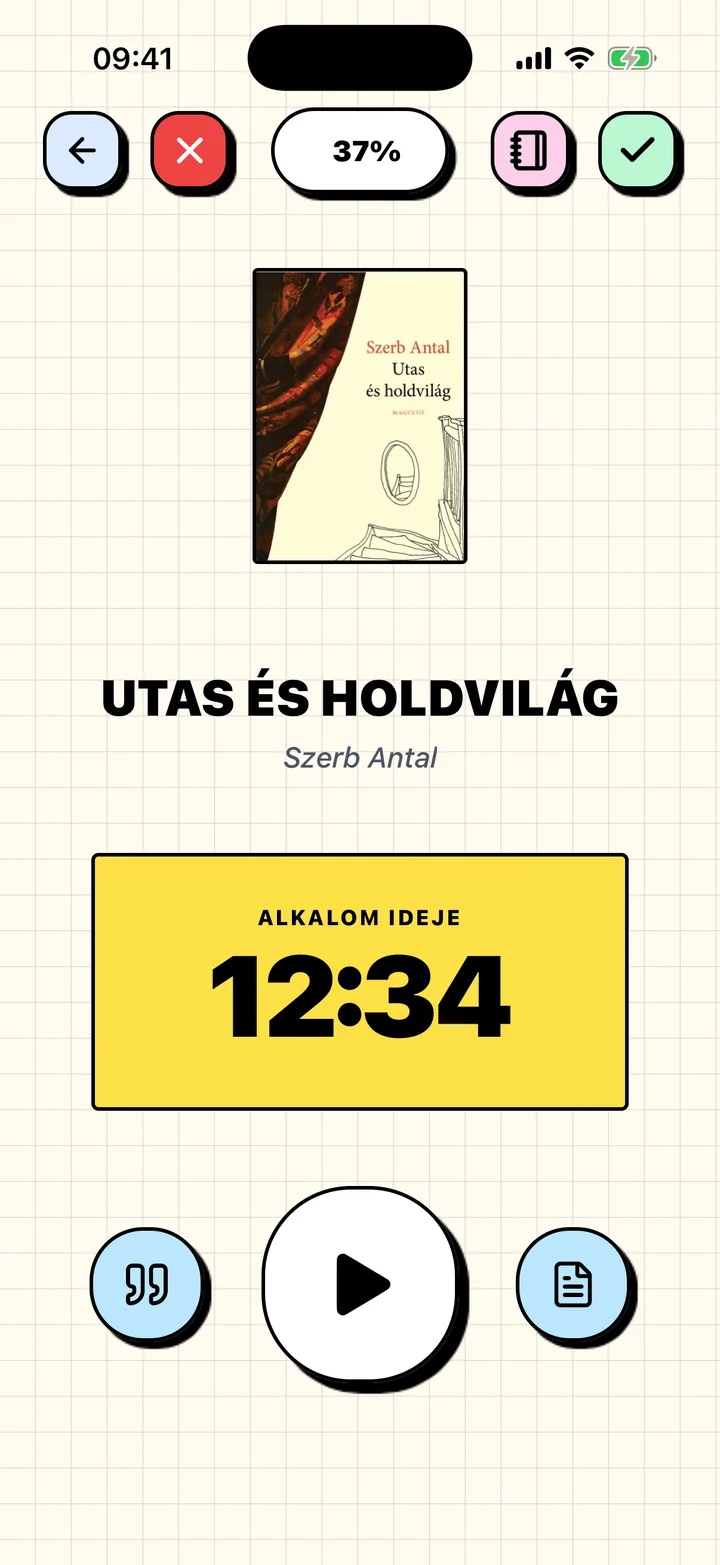 A Chugs olvasási időmérője, amely az aktuális könyv olvasási alkalmát méri