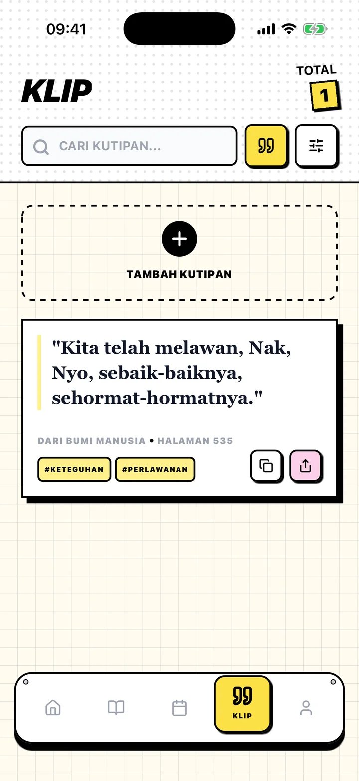 Layar Chugs dengan kutipan tersimpan, bukunya, dan tag