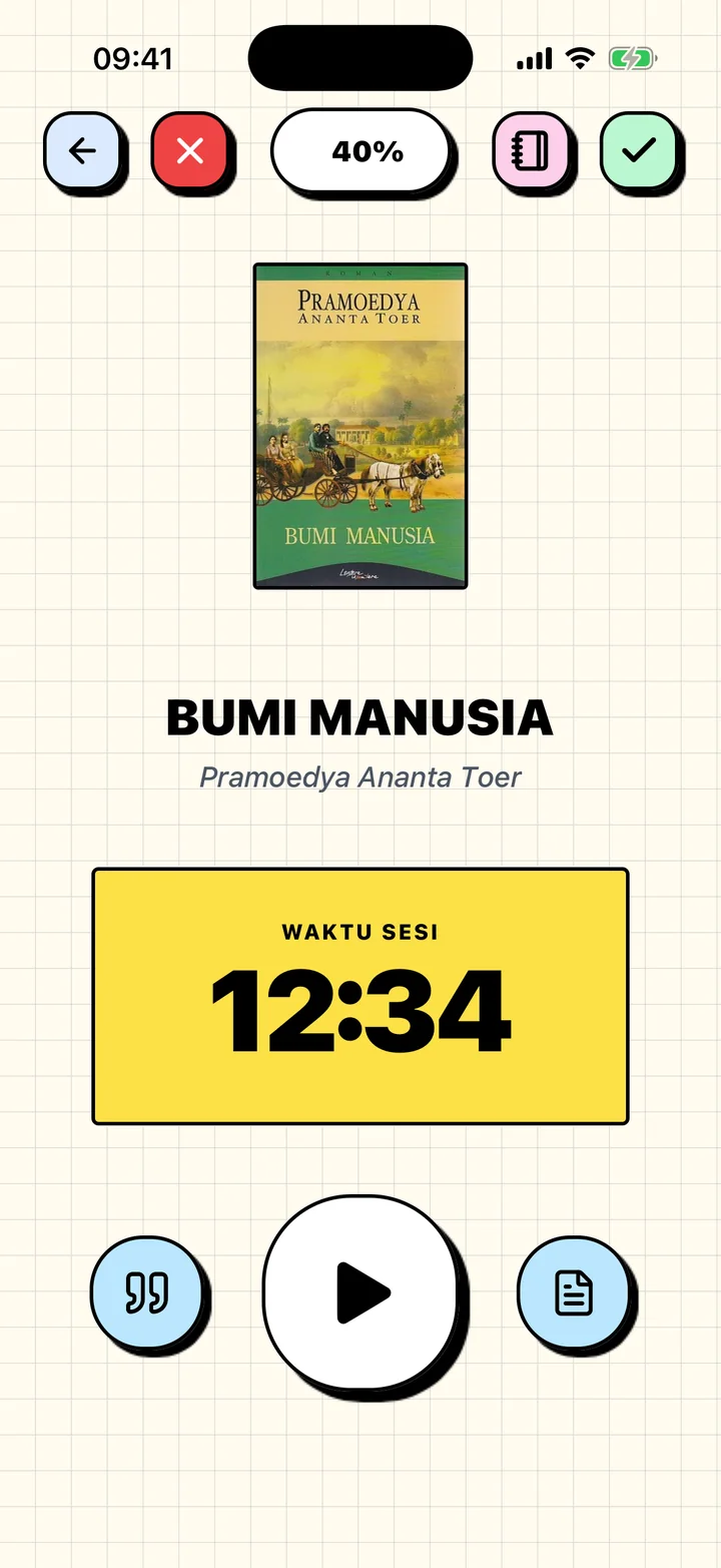 Timer membaca Chugs sedang menghitung sesi untuk buku yang sedang dibaca