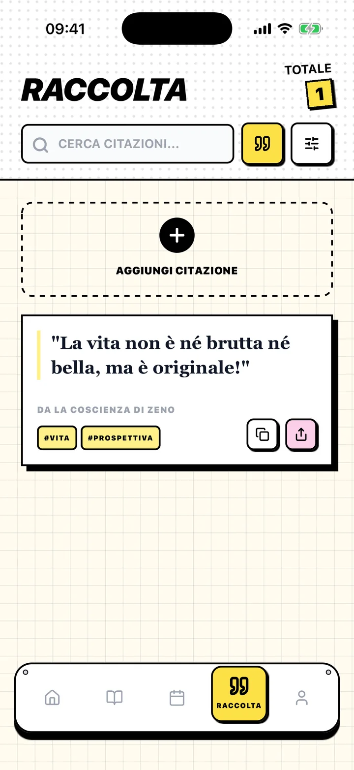 Schermata di Chugs con una citazione salvata, il suo libro e le etichette
