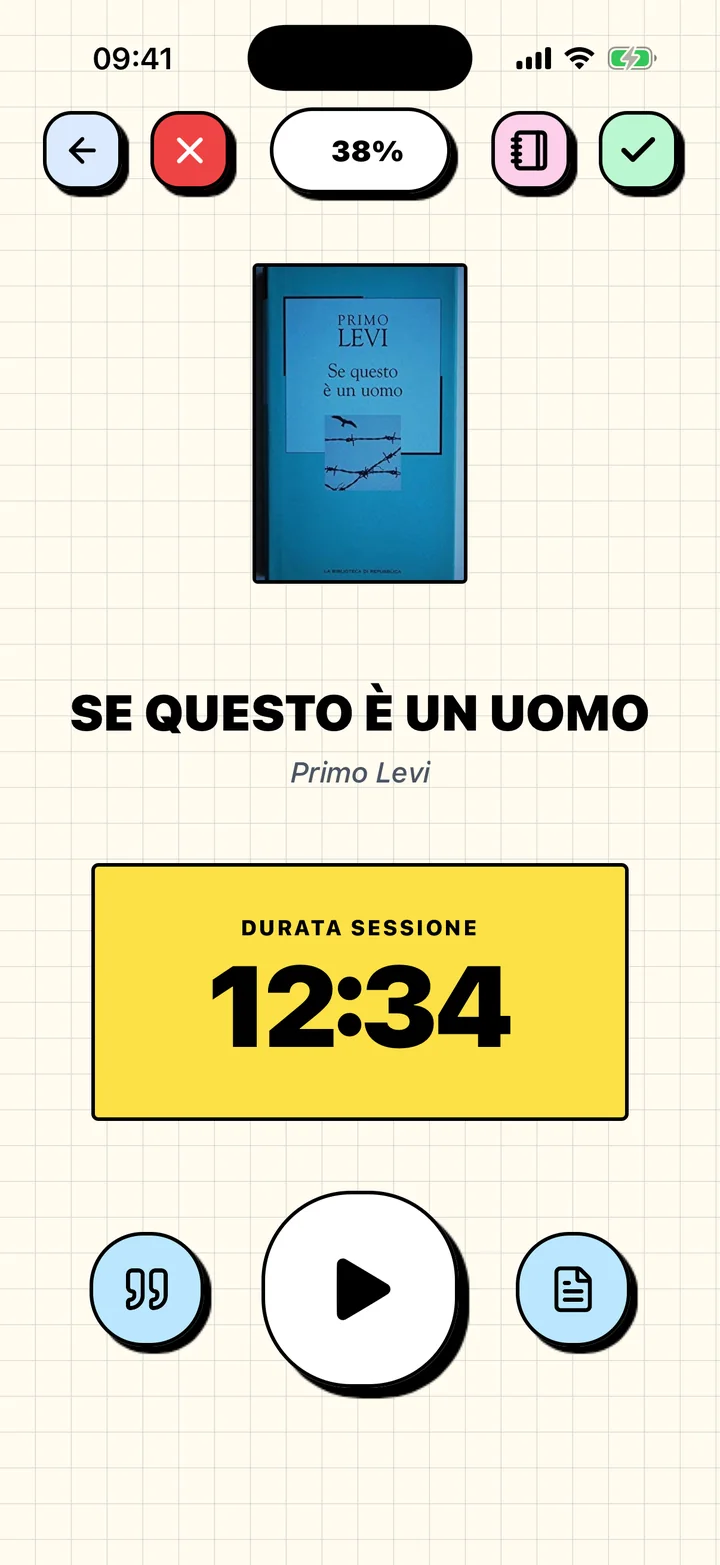 Timer di lettura di Chugs che cronometra una sessione del libro attuale