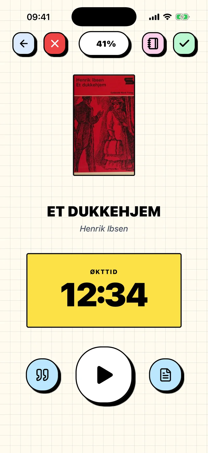 Lesetidtakeren i Chugs som tar tiden på en økt for den gjeldende boken