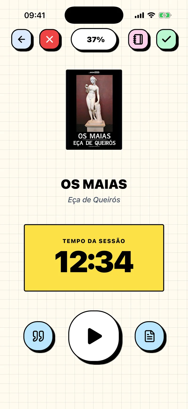 Cronómetro de leitura do Chugs a contar uma sessão do livro atual