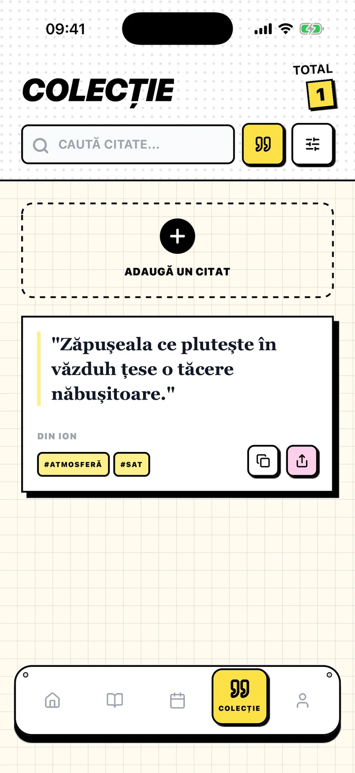 Ecran Chugs cu un citat salvat, cartea din care provine și etichetele lui