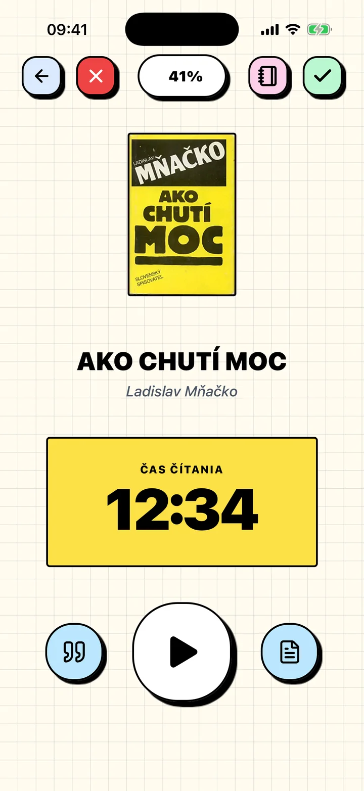 Časovač čítania v Chugs, ktorý meria čítanie aktuálnej knihy