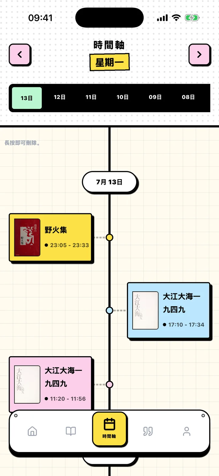Chugs時間軸畫面,閱讀時段依日期排列